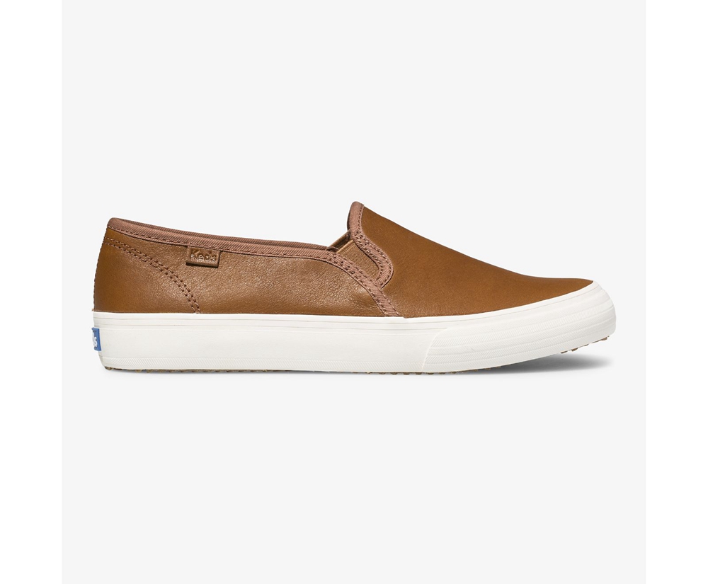 Slip Ons Keds Mujer Marrones - Double Decker Cuero - 307-TUFJZE